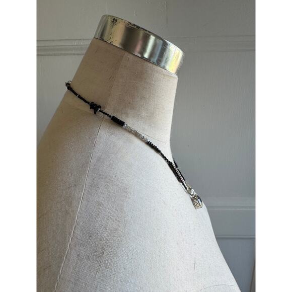 Big Lemon Citrine Carved Silver Pendant Black Onyx Labradorite Beaded Chain 20" - Picture 6 of 6